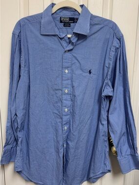 Ralph Lauren Blue Micro-Check Button-Down Dress Shirt